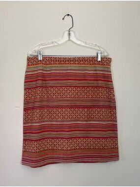 Talbots Womens Size 16 Petites Orange Midi Pencil Skirt Side Zip Multi Pattern